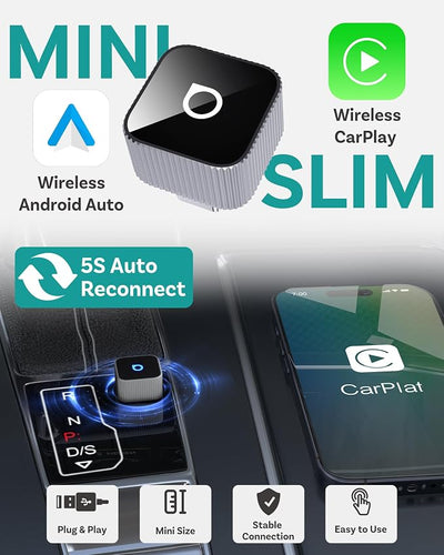 OTTOCAST Mini Cube 3.0 USB C Wireless CarPlay & Android Auto Adapter 2026– Plug & Play, Fast Auto-Reconnect (Silver)