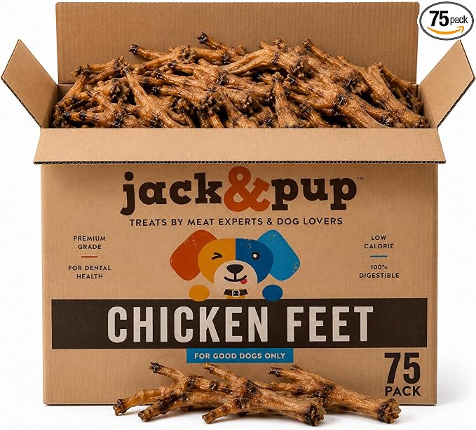 Jack&Pup Dried Chicken Feet Dog Treats | 100% Natural, Fully Digestible, Dehydrated Chicken Feet for Dogs High Protein, Joint Support (75 Pack) Economical Alternative to Duck Foot and Pig Ears
