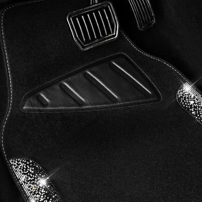 CAR PASS Bling Car Mats Shining Diamond Carpet Crystal Rhinestone Sparkly Glitter Floor Mats with Anti-Slip PVC Pad Universal Fit Automotive SUV,Sedan,Van,4pcs for Girl Women, Black Sliver Diamond