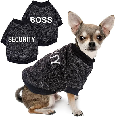 2 Pack Dog Sweaters for Small Dog Black Fleece Dog Sweater Chihuahua Clothes Security Pattern Small Dog Sweatshirt Puppy Clothes Fall Winter Pet Clothing S