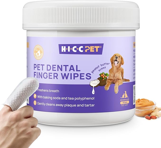 HICC PET Teeth Cleaning Wipes for Dogs & Cats, Vet-Recommended Remove Bad Breath & Plaque & Tartar Buildup Dog Finger Toothbrush Wipes, Dog Tooth Brushing Kit Remove Stain & Gum Care for Small Animal