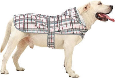 Dog Raincoat for Large Dogs Waterproof Jacket Hooded Rain Coats with Reflective Strips Leash Hole & Poncho Adjustable Fit (Plaid,XL)