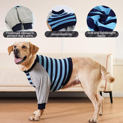 FUAMEY Dog Recovery Sleeve with Elbow Protector for Small Dogs | Dog Shirt Stop Licking Joints, Long Sleeve Suit Protecting Dog's Front Leg Arm Wounds Cover Skin Conditions Blue Stripe S