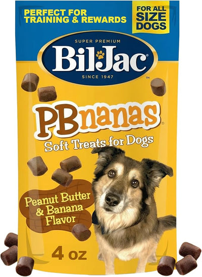 Bil-Jac PB-Nanas | The Soft Treat Dogs Can't Stop Begging for | Real Chicken First Ingredient, Peanut Butter & Banana Flavor, Low-Cal Training Rewards for All Breed Sizes | 4 oz