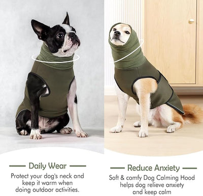 KOESON Dog Calming Vest with Soft Ear Wrap, Breathable Dog Thunder Jacket with Adjustable Hook & Loop, Reflective Puppy Anxiety Relief Jacket for Fireworks, Thunder, Travel, Separation, Army Green XS