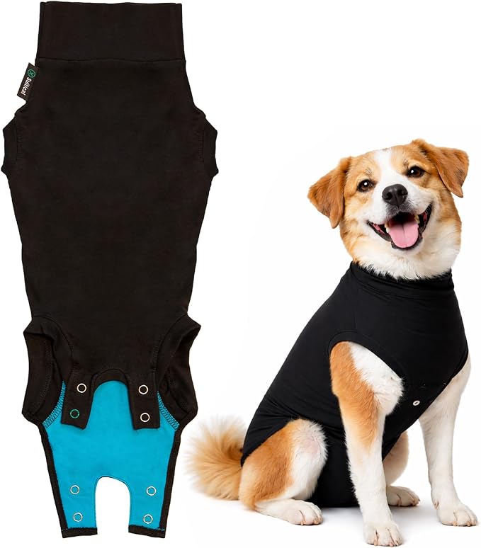 Suitical Recovery Suit for Dogs - Comfortable Post-Surgery Suit with Hold-Up System for Spay, Neuter, Skin Issues - Breathable, Cone-Free Option - Medium, Black - Neck to Base of Tail: 21.7 - 27.2 in