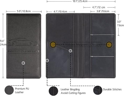 TOURSUIT Car Registration and Insurance Card Holder, Vehicle License Document Glove Box Compartment Organizer, Interior Car Accessories for Women Men (Black)