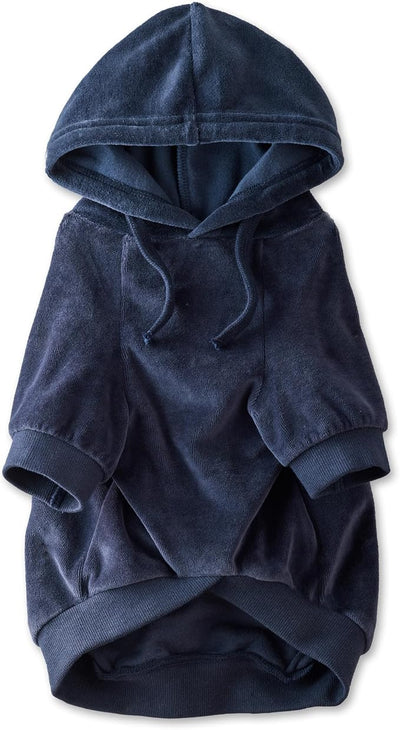 Pet Passion Cooper II Organic Cotton Velour Dog Hoodie Pet Coat for Small, Medium and Large Dogs, Navy, XX-Small (4-7 lbs)