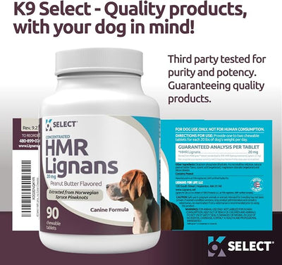K9 Select Wellness Bundle for Dogs: Peanut Butter Flavored HMR Lignans (20mg, 90 Tablets) & Beef Flavored Melatonin (6mg, 90 Chewable Tablets) - Holistic Health Assistance - Small to Large Breeds