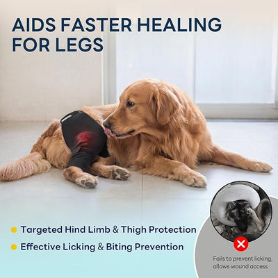 Dog Rear Leg Sleeve to Stop Licking, Upgraded Hind Leg Cover to Stop Slipping, for TPLO Surgery, Skin Conditions, Wounds, Breathable Soft Fabric, Dog Cone Alternative, Right, S, Black