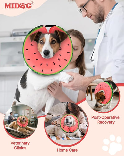 MIDOG Dog Cone Collar for Large Medium Dogs, Soft Inflatable Dog Cone Alternative After Surgery, Adjustable Protective Recovery Cone - Alternative E Collar Does Not Block Vision (Watermelon,S)
