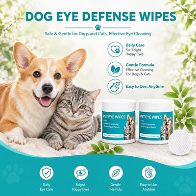 Pet Eye Wipes, 100 Count Tear Stain Cleaning Pads for Dogs & Cats, Pre-Soaked, Unscented, Gentle Cleansing, Ideal for Sensitive Eyes