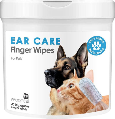 Mooncat Cat & Dog Ear Cleaner Finger Wipes, Gentle Ear Care, 40 Count | Soothing finger wipes for sensitive ears, Ear mites, Wax & odor control, Safe for Kittens & Puppies, Pre-moistened wipes