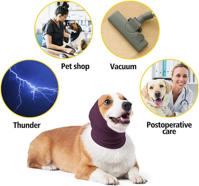 No Shake Ear Wraps for Dogs,Soft Dog Calming Hoodie Dog Ear Cover Ear Muffs for Anxiety,Grooming,Bathing,Swim,Noise Protection Quiet Ear for Dogs,Purple S