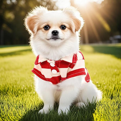 Dog Shirt Polo Shirt Striped Collar Puppy Clothes Summer Button Up Pet Clothes for Small Medium Dogs Cats for Boy Girl Pets (Red, Medium)
