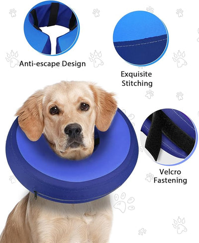 MIDOG Soft Inflatable Dog Cone,Donut E-Collar Alternative for After Surgery, Prevents Licking, Allowing Normal Eating & Vision,Comfortable Recovery Collar for Small Medium Large Dogs&Cats, DarkBlue-XS