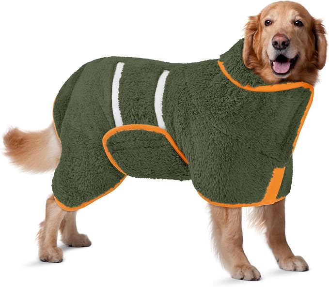 Bienbee Dog Bathrobe, Quick Drying Super Absorbent Pet Robes for Small Medium Large Dogs, Drying Coat for After Bath & Swim, Warm & Cozy Dogs Towels, Dog Puppy Bath Supplies, Dark Green XL