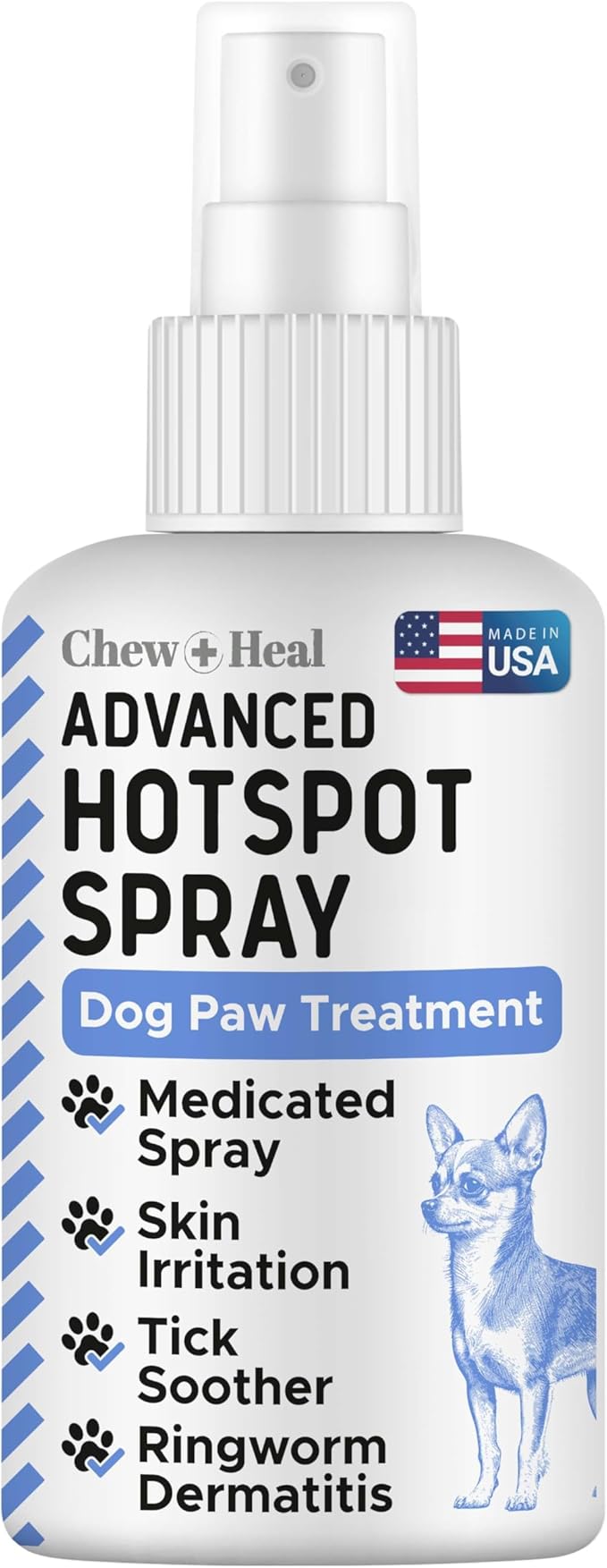 Chew + Heal Labs Advanced Hot Spot Treatment Spray for Dogs - 4 oz Medicated Dog Paw Spray for Hotspots - Good for All Breeds - Made in the USA