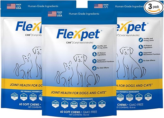 Hip & Joint Supplement for Dogs & Cats with Cetyl Myristoleate, Glucosamine, Collagen, MSM - Max Strength Joint Support for Mobility, Senior Pets, Large Breeds - 180 Soft Chews (Bacon/Cheese)