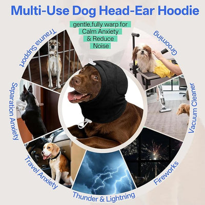 MIGOHI No Shake Ear Wrap for Dogs - Breathable Dog Ear Protection for Hematoma,Stop Shaking & Scratching,Dog Ear Muffs for Grooming, Calming Hoodie for Dogs Separation,Thunderstorms,L,Black