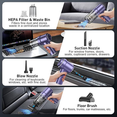 KMM Handheld Car Vacuum Cleaner, 9000PA Vacuum Cleaner & Air Duster, 120W High Power Vacuum Portable Cordless, Hand Held Vacuum Rechargeable with Multi-Nozzles & LED Light for Home, Car, Office