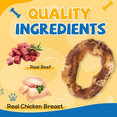 gazeupon Dog Treats, Chicken Wrapped Meat Ring, Made with Real Chicken and Beef, Healthy Dog Chews for Large Breed, Rawhide Free, w/Glucosamine Chondroitin