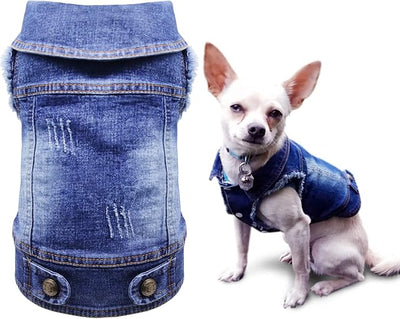 SILD Pet Clothes Dog Jeans Jacket Cool Blue Denim Coat Small Medium Dogs Lapel Vests Classic Hoodies Puppy Blue Vintage Washed Clothes