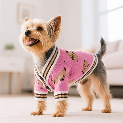 Small Dog Sweaters Cute Bear Knitted Dog Cardigans Clothes for Small Medium Dogs Soft Pet Puppy Cat Knitting Outfits Fall Winter Warm Boy Girl Dogs Knitwear Coat Apparel(Pink, X-Small)