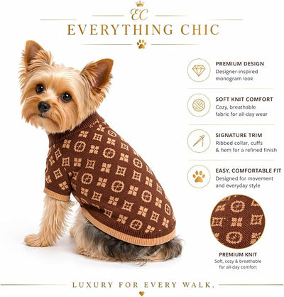Everything Chic Luxury Dog Sweater – Soft Knit Designer Pet Outfit for Small Dogs & Puppies, XS–L, Stylish Warm Clothing for Yorkies, Chihuahuas, Dachshunds, Maltese, French Bulldog
