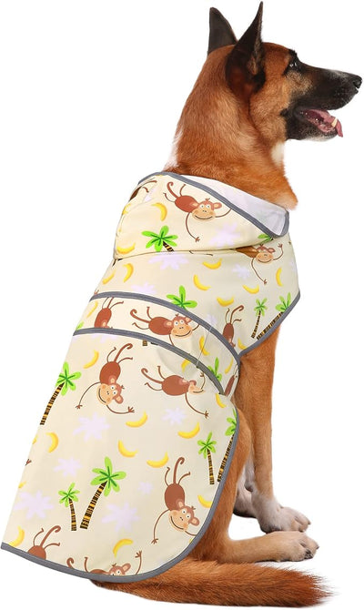 Dog Raincoat for Large Dogs Waterproof Jacket Hooded Rain Coats with Reflective Strips Leash Hole & Poncho Adjustable Fit (Monkey,XL)