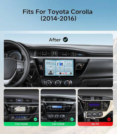 Car Radio Stereo for Toyota Corolla 14-16, Wireless CarPlay Android Auto | 10.2 Inch IPS HD touchscreen, 64G storage, 5G WiFi GPS, Bluetooth FM AM SWC, plug-and-play, 1080P backup camera