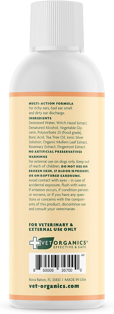 EcoEars Dog Ear Cleaner – Natural Multi-Action Formula for Ear Infection, Bad Discharge & Odor – Removes Foreign Matter & Cleans Difficult Ears - 8fl oz.