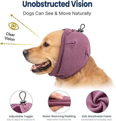 Swooflia Dog Ear Muffs Cover - Dog Cat Ears Muffs for Bath Noise Protection Calming Cold Weather Anxiety Relief, Dark Red Medium Adjustable Top for Grooming Bathing Fireworks and Travel M
