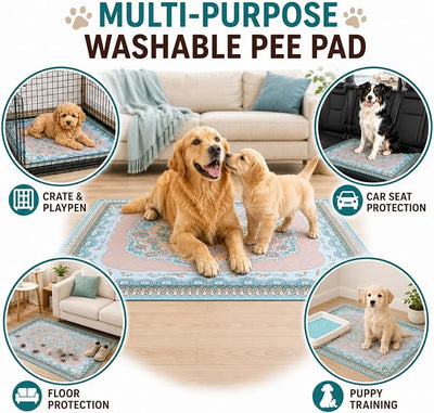 Aitmexcn Washable Pee Pads for Dogs, Reusable 24’’x 48’’ Waterproof Boho Mats for Puppy, Guinea Pig, Rabbit,Highly Absorbent,Ultra Soft, Non-Slip,Machine Washable,Stylish Design,2 Pack