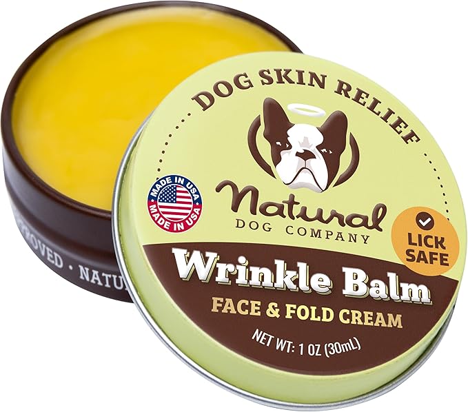 Natural Dog Company Wrinkle Balm for Dogs – Dog Skin Fold Balm for Bulldogs, Frenchies & Pugs, Moisturizing Face Fold Care for Warm Weather, Humid Summer Days & Daily Cleaning Routines, 1oz Tin
