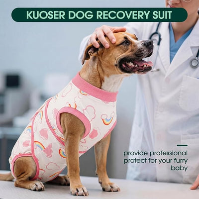 Kuoser Dog Surgery Recovery Suit, Soft Breathable Dog Recovery Suit for Female Spay Male Nueuter, Anti Licking Puppy Onesie Pet Surgical Suit for Dogs Abdominal Wounds Skin Disease, Rainbow S