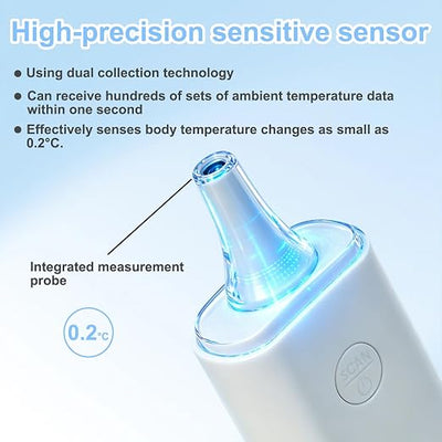 Pet Ear Thermometer, Non-Contact Infrared Temperature Measuring Device with Charging Base, Large Bright LED Screen Accurate Fast Reading Digital Thermometer for Dogs Cats Pets (White)