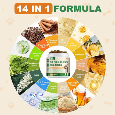 No Poo Chews - Coprophagia Deterrent for Dogs, No Poop Eating Deterrent for Dogs, Stopping Dog from Eating Poop Supplement with Probiotics & Digestive Enzymes 150ct