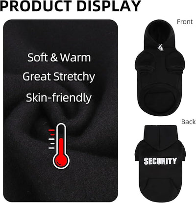 PUPTECK Security Dog Hoodie, Soft Warm Winter Pet Sweater Clothes, Puppy Cold Weather Coats Hooded Sweatshirt with Pocket, Dog Halloween Costume for Small Medium Large Dogs