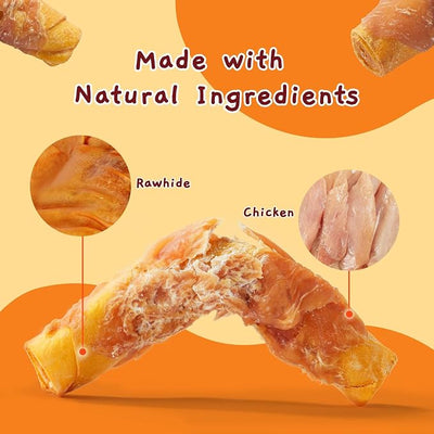 Jungle Calling Dog Treats Smoked Chicken Wrapped Rawhide Rolls, High Protein Dog Chews, Long Lasting Chews for Medium and Large Dogs, 10.6 Oz, About 10 Count
