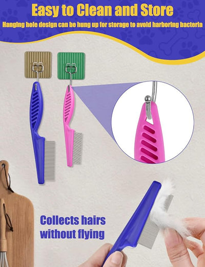 CAPHONT Flea Comb for Cats with Handle, 4 Pcs Flea Brush Tear Stain Comb Grooming Face and Matted Hair Paws Pet Lice Comb for Small, Medium & Large Cat Dog Kitten Rabbit