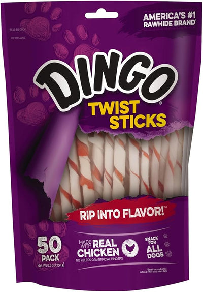 Dingo Twist Sticks Rawhide Chews, Made With Real Chicken
