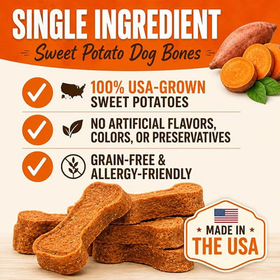 Gaines Family Farmstead Sweet Potato Dog Bones 4 Pack – 32 oz Bags, All-Natural, Single Ingredient, Grain-Free Dog Treats for Digestive Health, Training & Rewards – High-Fiber, Made in USA