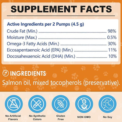 Wild Alaskan Salmon Oil Omega-3 & 6 Supplement with EPA DHA for Dogs & Cats, Supports Healthy Skin, Shiny Coat, Joint Mobility & Heart Health, 236ml (8 fl oz)