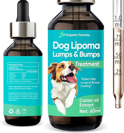 Lipoma Treatment for Dogs Cats - Lipoma Treatment Targets Guard for Dogs Lumps and Bumps, Castor Oil with Reishi & Turkey Tail Mushrooms to Lipoma Reduction & Boost Immune Health, 60ML