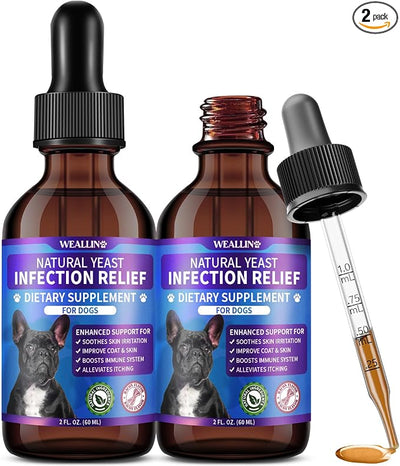 Natural Yeast Infection Treatment for Dogs | Probiotic-Powered Drops with 8-Herbal Blend | Supports Skin, Ears, Allergy Relief | Dog Yeast Infection Treatment Oral Supplement | Bacon-Flavored-2PC