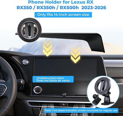 Phone Mount for MagSafe for Lexus RX RX350 RX350h RX500h Hybrid 2023 2024 2025 2026 Accessories 14-inch Screen Adjustable Magnetic Carbon Fiber Pattern Phone Holder for iPhone Samsung