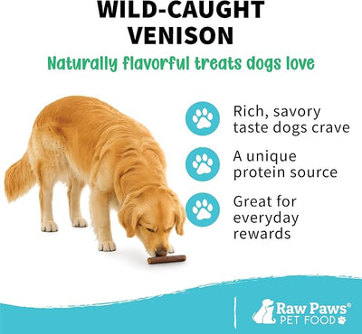 Raw Paws Wild-Caught Venison Dog Treats, 6-oz - Packed in USA - Real Meat Jerky - Single Ingredient Venison for Dogs