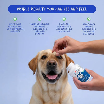 Allergy Relief for Dogs 120 Tablets - Itch, Skin & Immune Support | With Vitamin C, Omega 3, Colostrum & Probiotics. Supports itch relief, skin soothing & immune health. 120 chewable tablets.