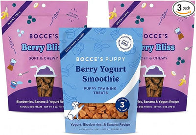 Bocce's Bakery Berry Bliss Smoothie + Berry Yogurt Smoothie Dog Treat Bundle – Natural, Wheat-Free Soft & Chewy Cookies and Training Bites Made with Real Ingredients and Baked in The USA – 3 Pack